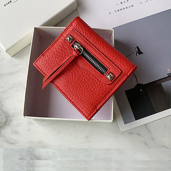 Cute Women Red Leather Card Holders Slim Card Wallet Red Bifold Credit Card Holder For Women