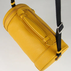 Cute Womens Yellow Leather Bucket Shoulder Purse Barrel Crossbody Bag Purse for Ladies