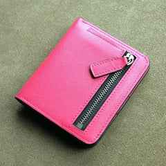 Cute Women Rose Red Leather Small Bifold Wallet Billfold Wallet with Coin Pocket For Women