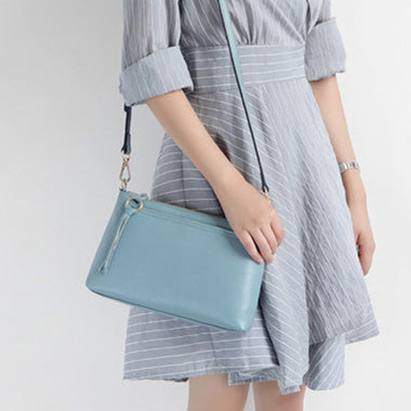Blue Zip Leather Wristlet Wallet Womens Small Crossbody Purse Minimalist Shoulder Bag for Women