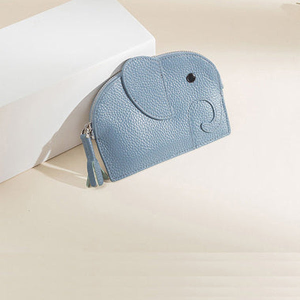 Cutest Women Blue Leather Elephant Small Zipper Wallet Keychain with Wallet Change Wallet For Women
