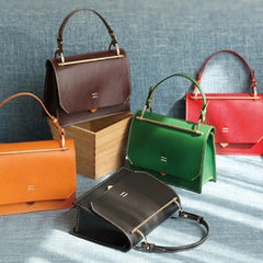 Fashion Womens Leather Flap Over Handbag Purse Handmade Square Crossbody Bag Shoulder Bag Purse