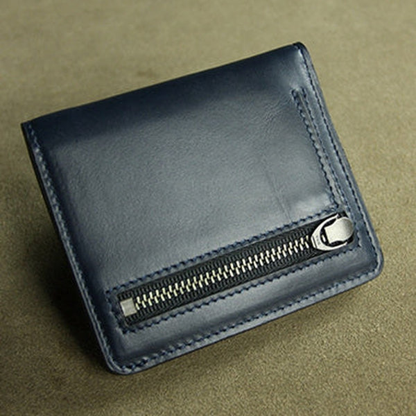 Cute Women Black Blue Leather Small Bifold Wallet Billfold Wallet with Coin Pocket For Women