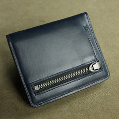 Cute Women Black Blue Leather Small Bifold Wallet Billfold Wallet with Coin Pocket For Women