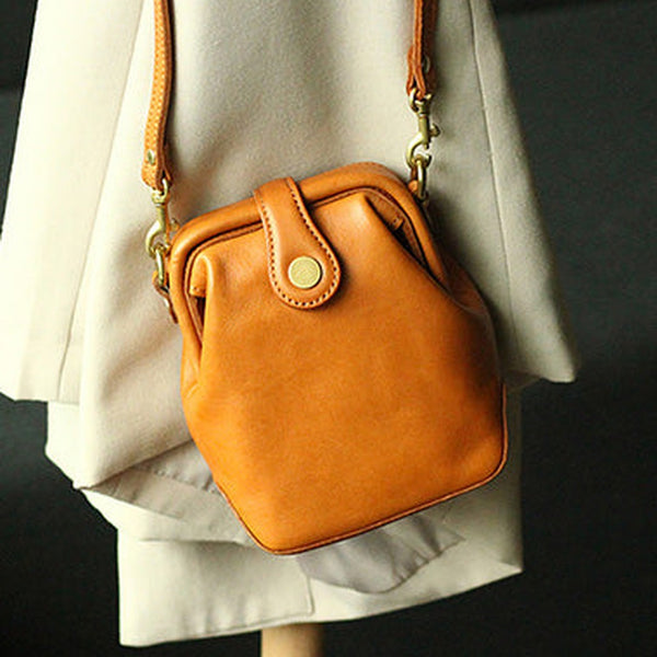 Vintage Womens Yellow Leather Small Doctor Shoulder Purses Yellow Doctor Crossbody Purses for Women