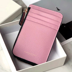 Cute Women Pink Purple Leather Slim Round Card Holder Card Wallet Zipper Change Wallet For Women