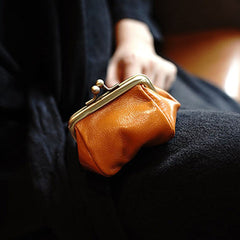 Vintage Coin Clasp Purse Womens Brown Leather Coin Purse Clasp Coin Purse Coinpouch