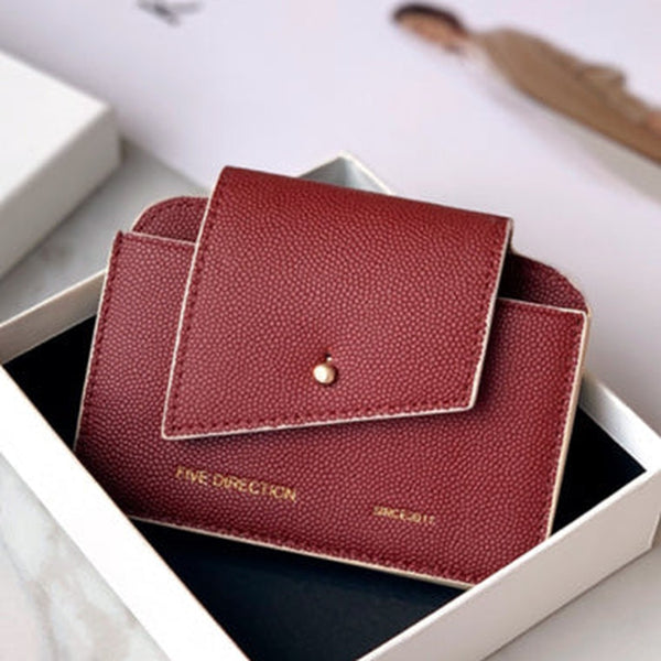 Cute Women Red Leather Card Holders Slim Card Wallet Coin Holder Change Wallet For Women