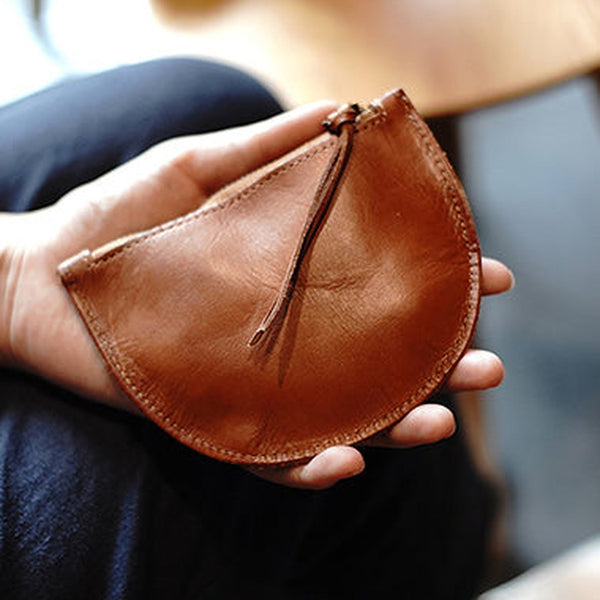Vintage Women Brown Leather Zip Coin Pouch Saddle Coin Wallet Change Wallet For Women