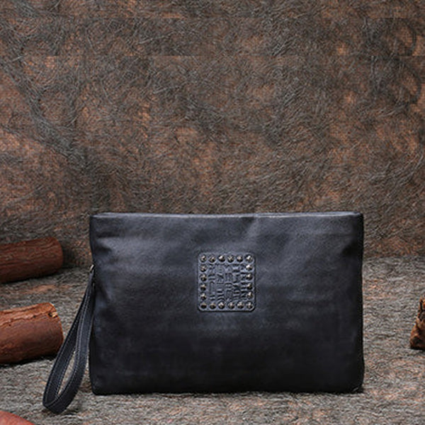 Handmade Womens Gray Leather Large Wristlet Wallets Zip Clutch Purse Ladies Zipper Clutch Wallets for Women
