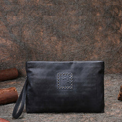 Handmade Womens Gray Leather Large Wristlet Wallets Zip Clutch Purse Ladies Zipper Clutch Wallets for Women