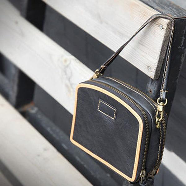 Handmade Women's Black Leather Shoulder Clutch Purse Handbag Crossbody Bag Clutch Purse