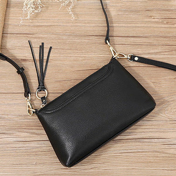 Black Zip Leather Wristlet Wallet Womens Small Crossbody Purse Minimalist Shoulder Bag for Women