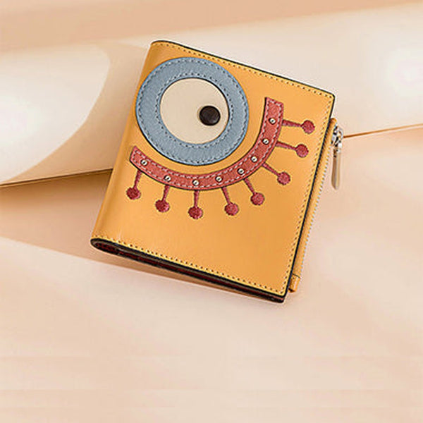 Cutest Women Yellow Leather Card Holder Shining Eye Card Wallet Billfold Card Holder Credit Card Holder For Women