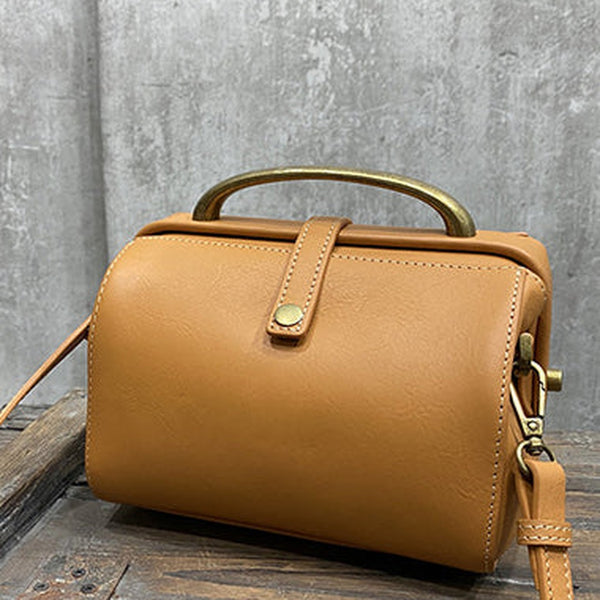 Womens Tan Leather Doctor Handbag Purses Classic Tan Doctor Crossbody Purse for Women