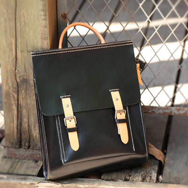Best Handmade Black Leather Womens Backpack Black Womens Satchel School Backpacks