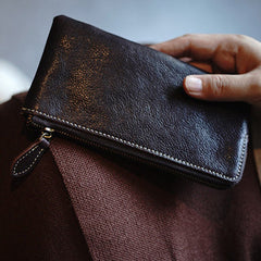 Cute Women Coffee Zip Leather Wallet Zip Clutch Wallet Slim Zip Wallet For Women