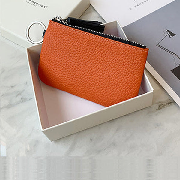 Cute Orange Leather Small Change Wallet Women Keychain with Wallet Zipper Coin Wallet For Women
