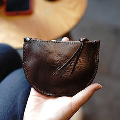 Vintage Women Coffee Leather Zip Coin Pouch Saddle Coin Wallet Change Wallet For Women