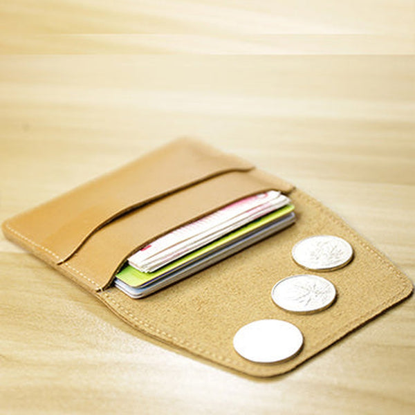 Slim Womens Tan Leather Card Holder Wallet Vintage Minimalist Card Holders Wallet for Ladies