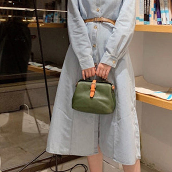 Womens Green Leather Doctor Handbag Purses Vintage Small Doctor Crossbody Purse for Women