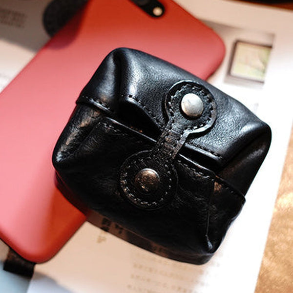 Vintage Women Black Leather Coin Pouch Catch All Tray Coin Wallet Change Wallet For Women
