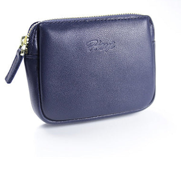Cute Women Navy Leather Mini Zip Billfold Wallet Coin Wallet Small Zip Change Wallets For Women