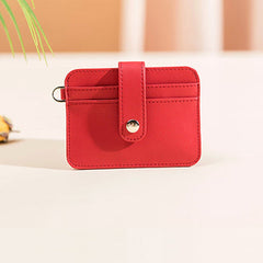 Cute Women Red Leather Card Holder Slim Card Wallet Slim Card Holder with Keychain Ring Credit Card Holder For Women