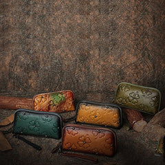 Handmade Womens Clover Leather Long Wallet Zipper Clutch Wristlet Wallet for Women