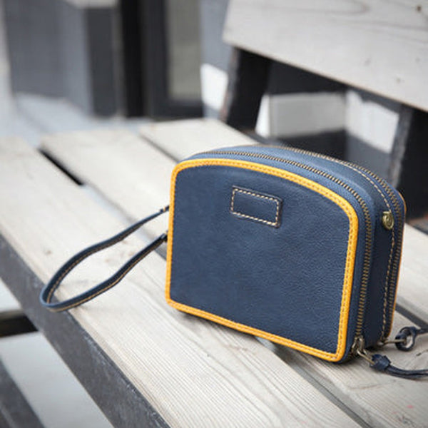 Handmade Women's Blue Leather Shoulder Clutch Purse Handbag Crossbody Bag Clutch Purse