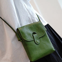 Classic Green Leather Small Phone Shoulder Bag Women Vertical Crossbody Bag for Women