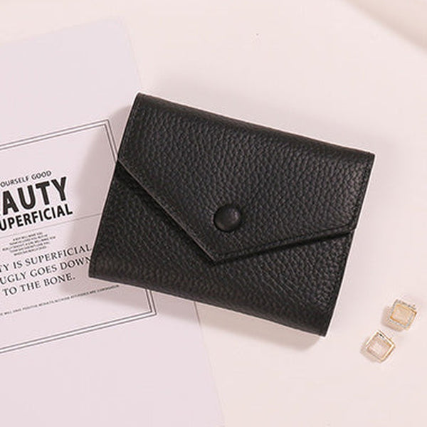 Cute Women Envelope Black Leather Small Wallet Billfold Envelope Small Wallet For Ladies