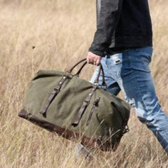 Canvas and Leather Duffle Bag Weekender Duffle Bag Green Canvas Duffle Bag Waxed Canvas Duffle Bag