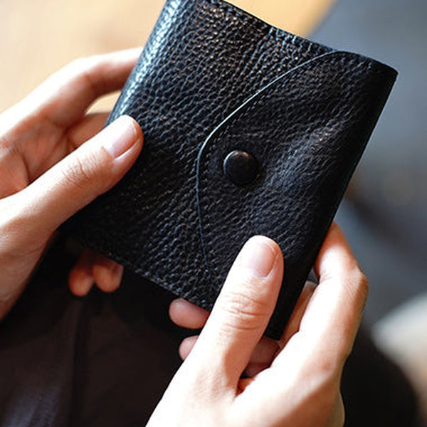 Slim Womens Black Leather Billfold Wallet Small Wallet with Coin Pocket Envelope Wallet for Ladies