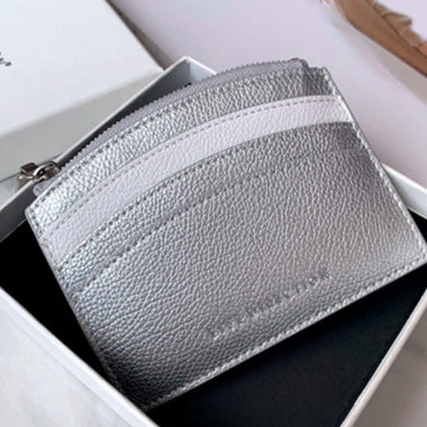 Cute Women Silver Leather Card Holder Small Card Wallet Minimalist Credit Card Holders For Women