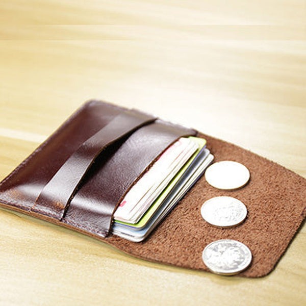 Slim Womens Coffee Leather Card Holder Wallet Vintage Minimalist Card Holders Wallet for Ladies