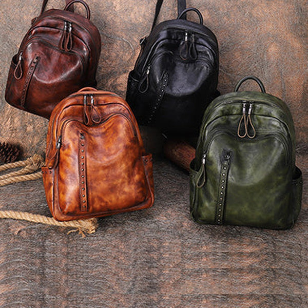 Best Leather Rucksack Womens Vintage School Backpacks With Rivet Leather Backpack Purse