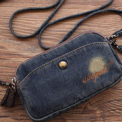 Vintage Womens Blue Denim Phone Shoulder Bag Denim Crossbody Purse for Women