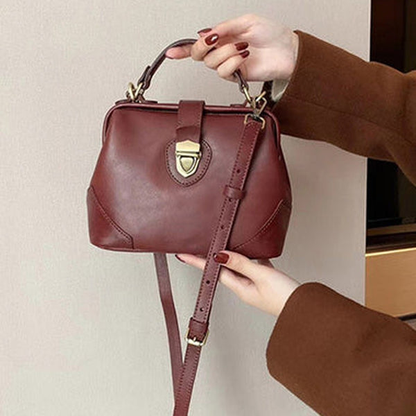 Womens Red Leather Doctor Handbag Purse Vintage Handmade Doctor Shoulder Bag for Women
