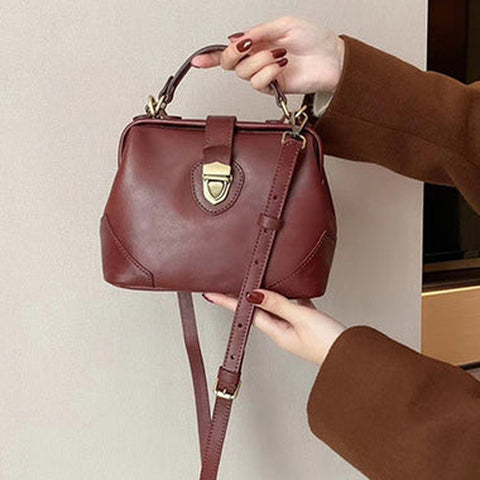 Womens Red Leather Doctor Handbag Purse Vintage Handmade Doctor Shoulder Bag for Women