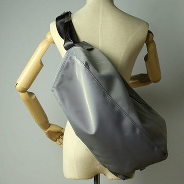 Womens Nylon Gray Large Sling Bag Shoulder Sports Gym Bag Nylon Overnight Crossbody Bag for Ladies