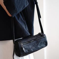 Black Leather Small Phone Shoulder Bag Vintage Women Black Slim Crossbody Purse for Women