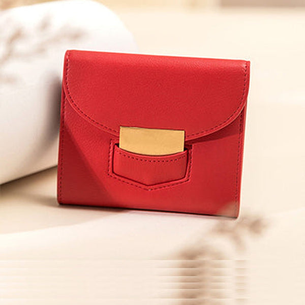 Cute Women Red Vegan Leather Small Wallet Billfold Vertical Red Card Wallet For Women