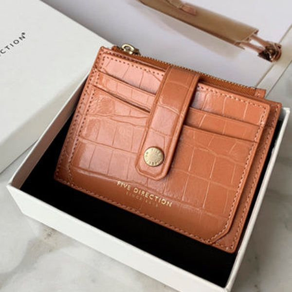 Cute Women Orange Vegan Leather Small Card Holder Crocodile Pattern Card Wallets Slim Card Holders Credit Card Holder For Women