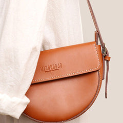 Cute Brown LEATHER Saddle Bag WOMEN SHOULDER BAG Small Saddle Crossbody Purse FOR WOMEN