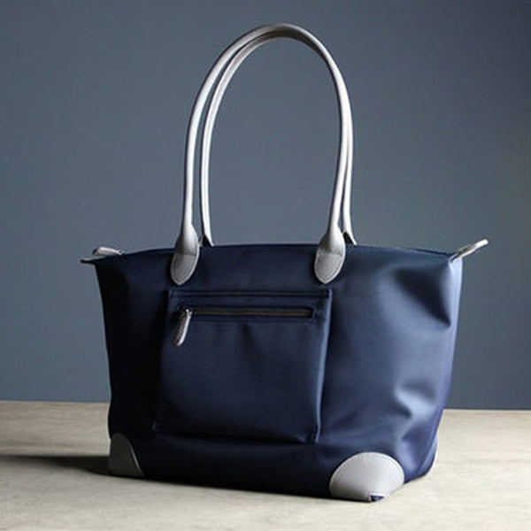 Womens Navy Nylon Shoulder Tote Medium Navy&Light Gray Nylon Handbag Purse for Ladies