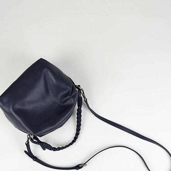 Cute Womens Dark Blue Leather Handbag Purse Cube Leather Shoulder Bag Crossbody Purse for Ladies