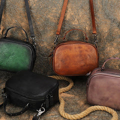 Vintage Leather Womens Around Handbag Shoulder Bags Crossbody Purse for Women