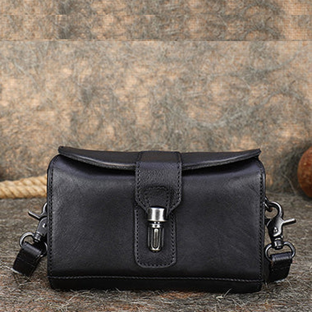 Vintage Black Gray Leather Womens Box Shoulder Bag School Crossbody Purse for Women