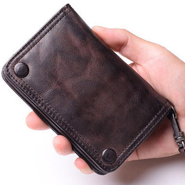 Leather biker wallet small  trucker wallet leather chain men Black biker long wallet